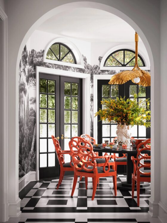 RuPaul's breakfast nook featuring a 1970s gold fixture belonging to Yves Saint Laurent